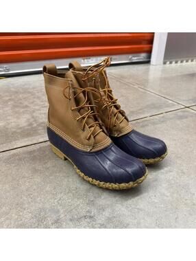 l.l. bean duck boots brown and navy boots size 10.5 WOMENS